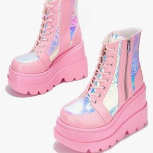 Holographic Pink Platform Boots